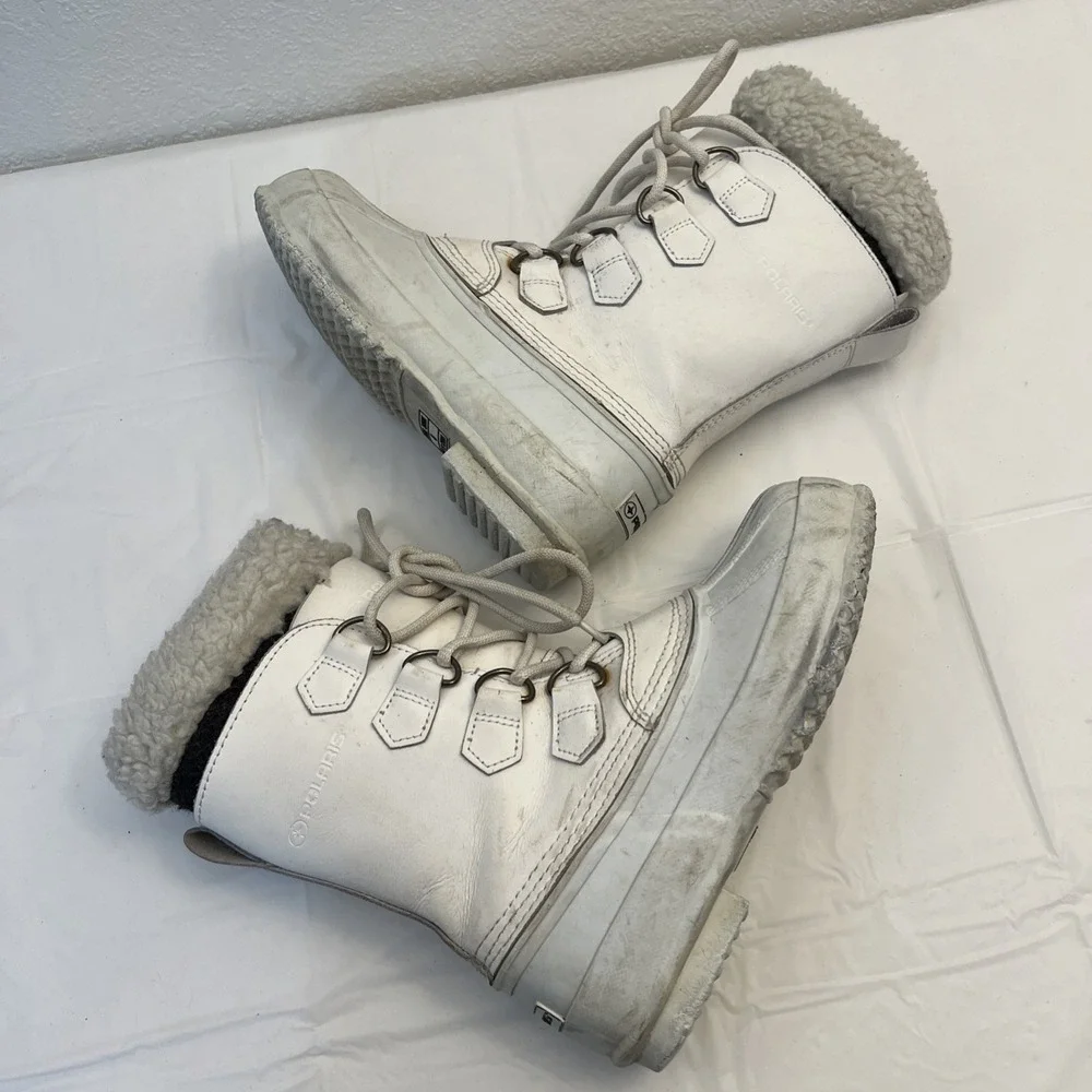 Polaris Winter Snow Boots Womens Sz 6 White‎ Steel Shank Mid Calf Lace Up Lined